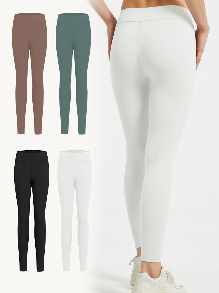 Blosira High-Waisted Ribbed Cuff 7/8 Yoga Leggings WHITE