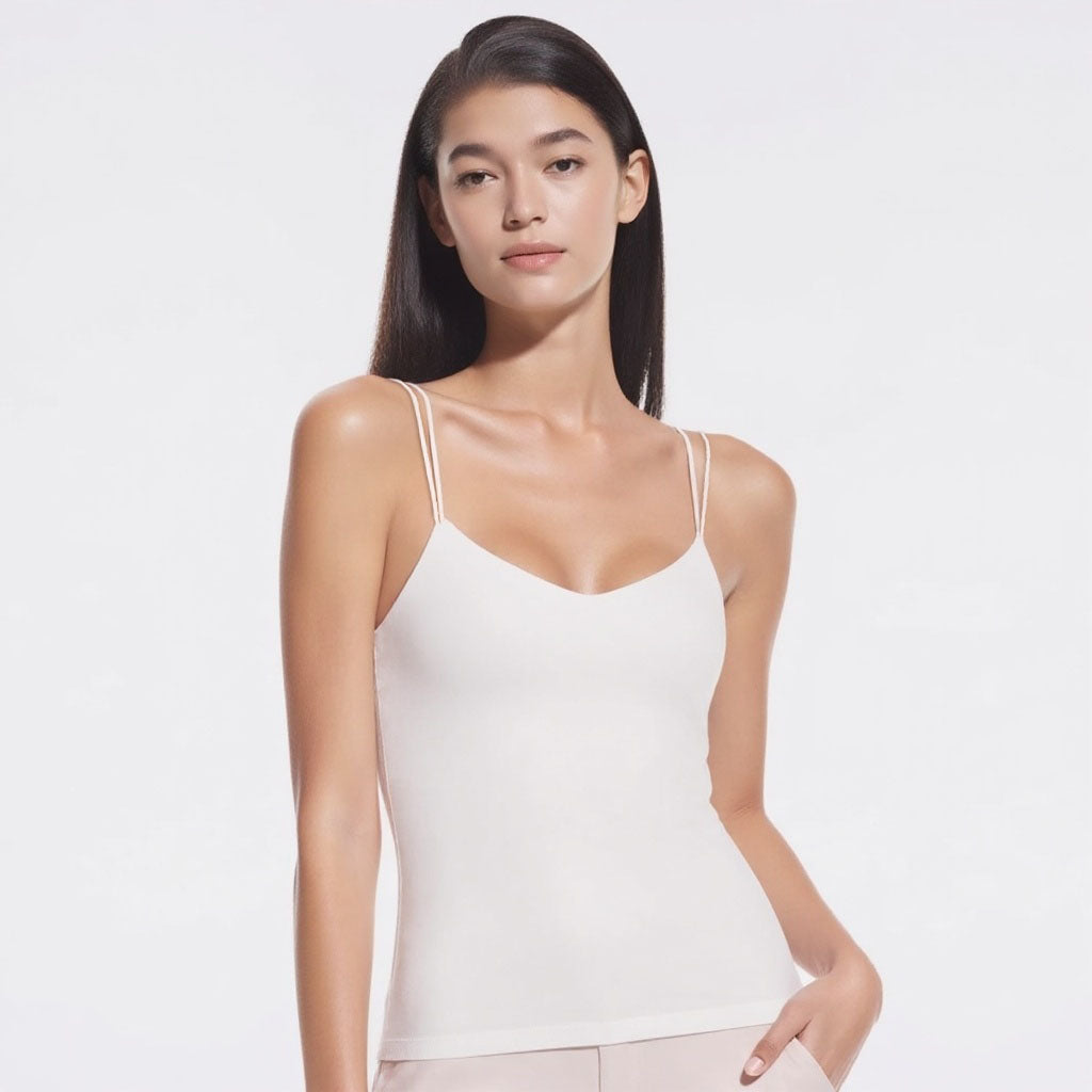 Ballet-Style Seamless V-Neck Strappy Cami Bra WHITE