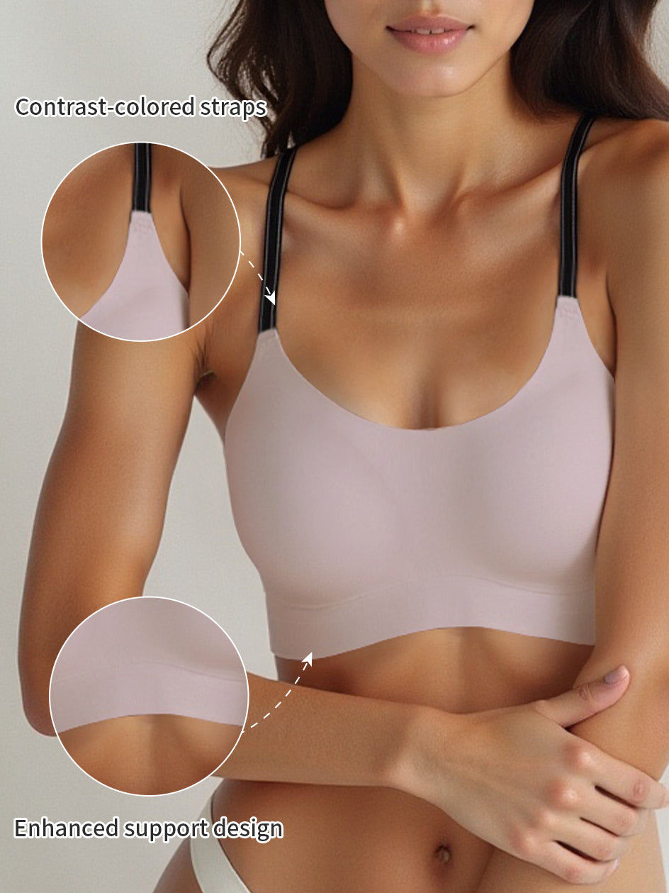 Seamless Wireless Bras with Contrast Straps
