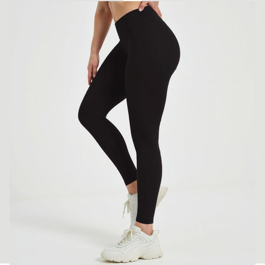 Blosira High-Waisted Ribbed Cuff 7/8 Yoga Leggings BLACK