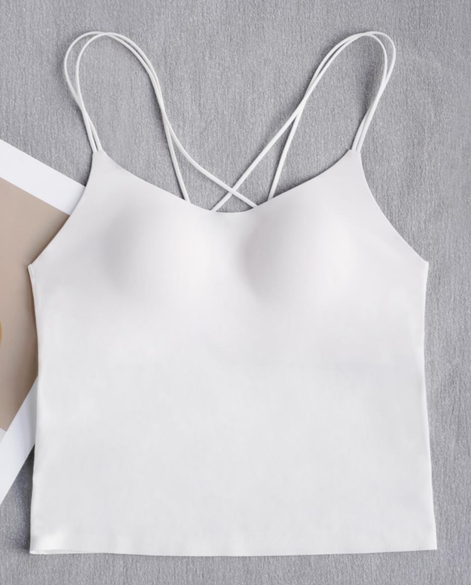 Ballet-Style Seamless V-Neck Strappy Cami Bra WHITE