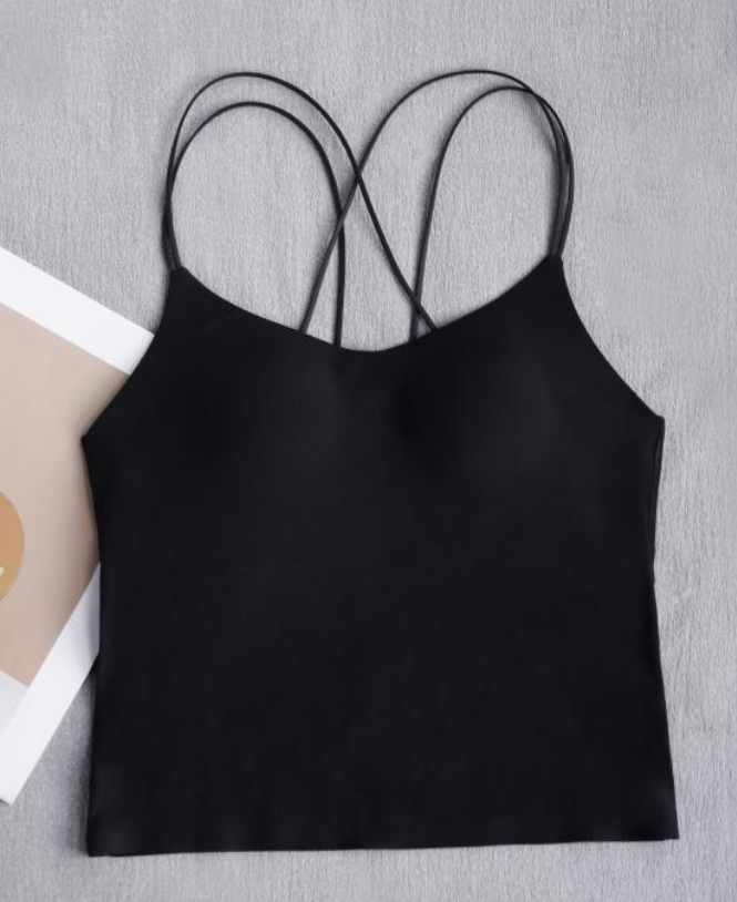 Ballet-Style Seamless V-Neck Strappy Cami Bra BLACK