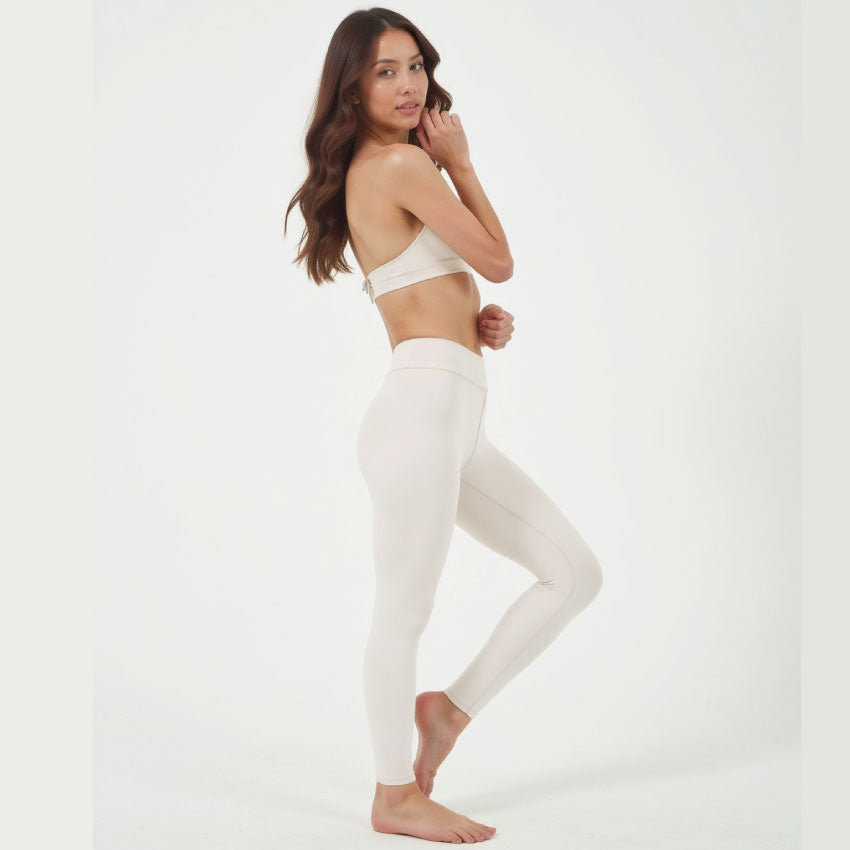 Blosira High-Waisted Ribbed Cuff 7/8 Yoga Leggings WHITE