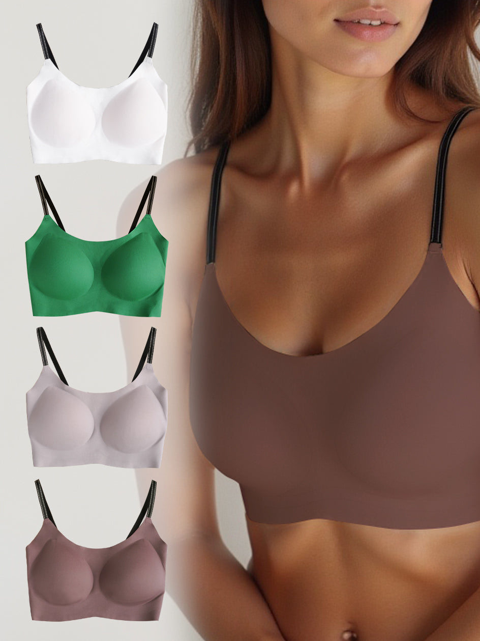 Seamless Wireless Bras with Contrast Straps